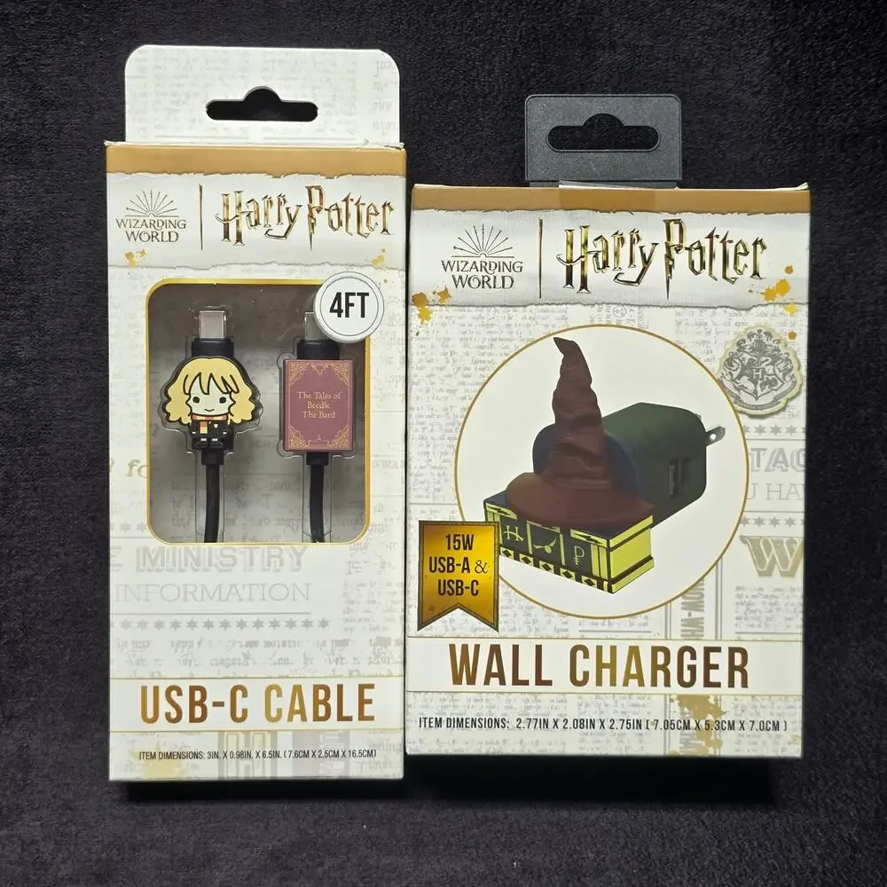 Harry Potter Sorting Hat Wall Charger & Hermione USB-C Cable 4 Feet